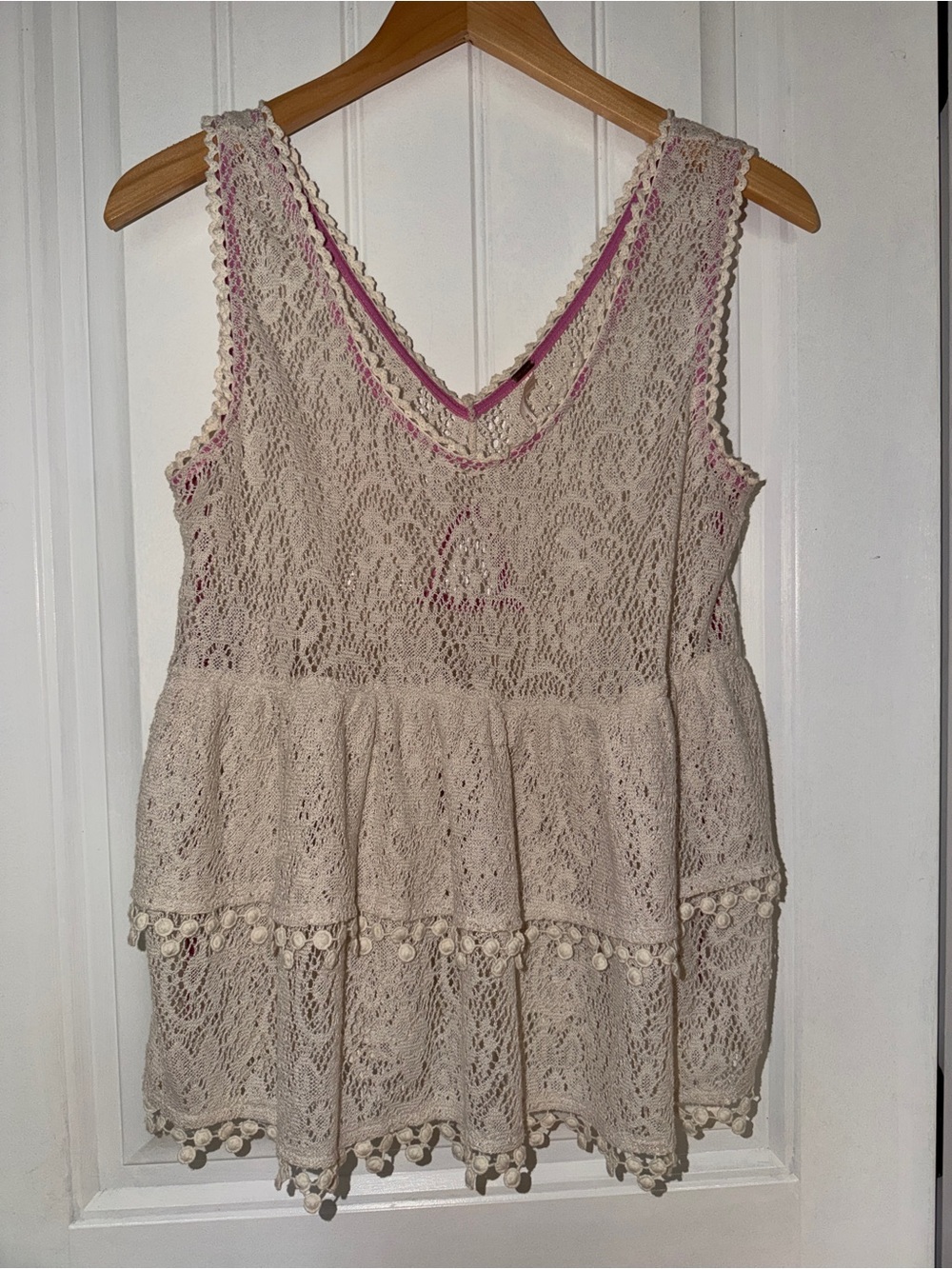 Boho Lace Peplum Tank Top in Cream